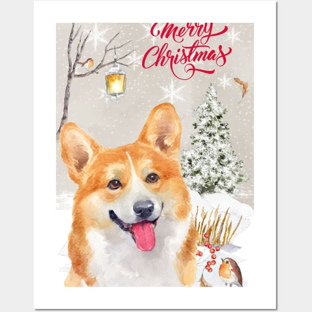 Welsh Pembroke Corgi Merry Christmas Santa Dog Wall Art by Puppy Eyes